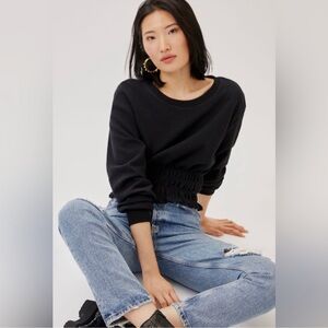 Anthropologie Maeve Smocked Boat Neck Pullover